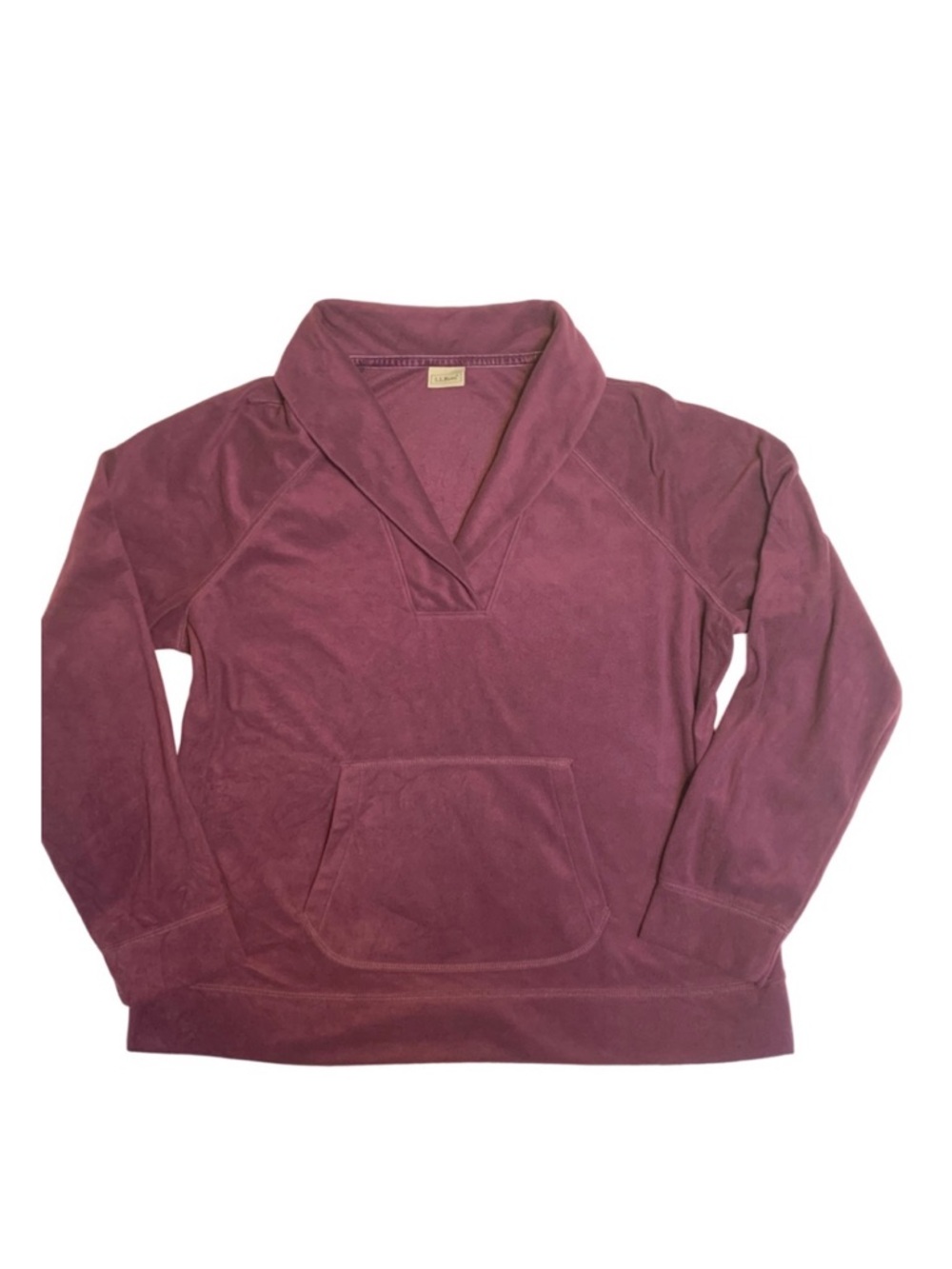 LL Bean Women’s Velour Pullover Top Burgundy Fleece Lined Size Large Petite